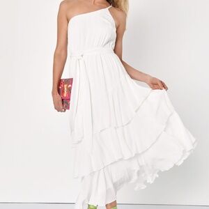Lulus Slice Of Sunshine White One-shoulder Midi Dress - Size S